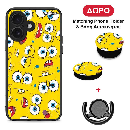 PopArt Sponge - iPhone 16 θήκη + Δώρο Phone Holder & Βάση Αυτοκινήτου