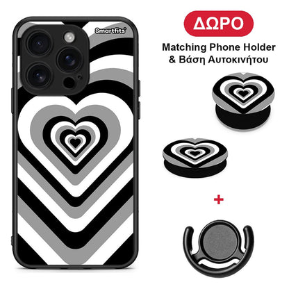 Black Hearts - iPhone 16 Pro θήκη + Δώρο Phone Holder & Βάση Αυτοκινήτου