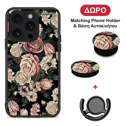 Flower Wild Roses - iPhone 16 Pro θήκη + Δώρο Phone Holder & Βάση Αυτοκινήτου
