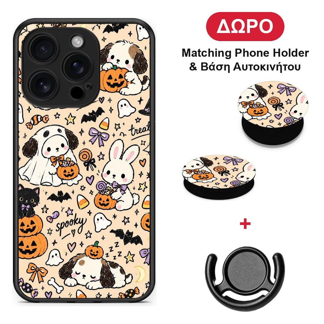 Halloween Puppies and Friends on Cream - iPhone 16 Pro θήκη + Δώρο Phone Holder & Βάση Αυτοκινήτου