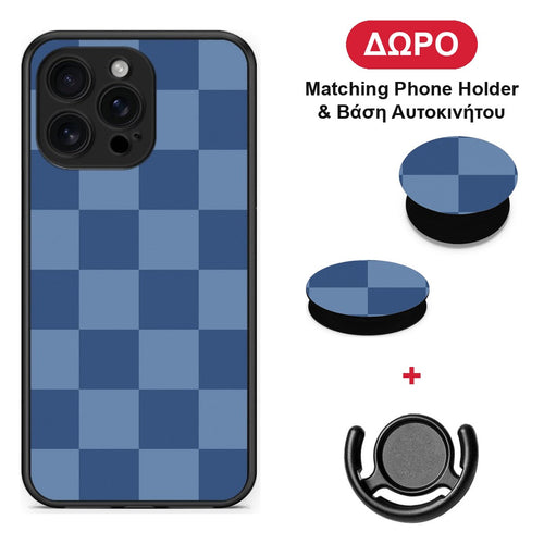 Denim Blue Checkerboard - iPhone 16 Pro Max θήκη + Δώρο Phone Holder & Βάση Αυτοκινήτου