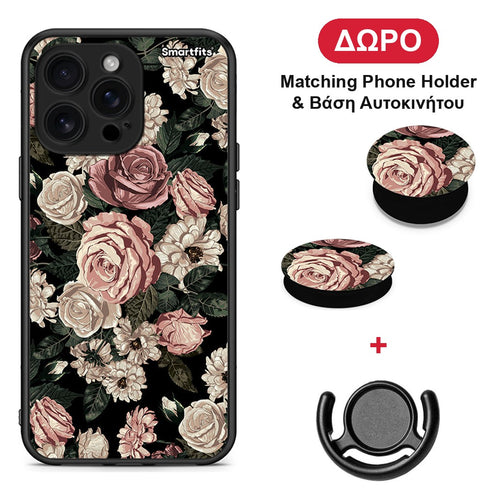 Flower Wild Roses - iPhone 16 Pro Max θήκη + Δώρο Phone Holder & Βάση Αυτοκινήτου