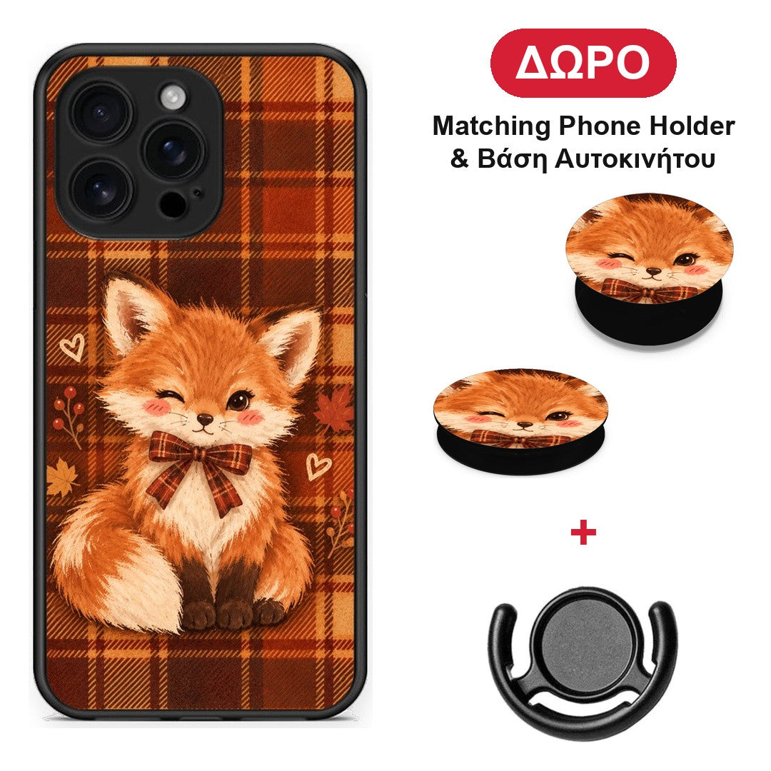 Fox on Autumn Tartan - iPhone 16 Pro Max θήκη + Δώρο Phone Holder & Βάση Αυτοκινήτου