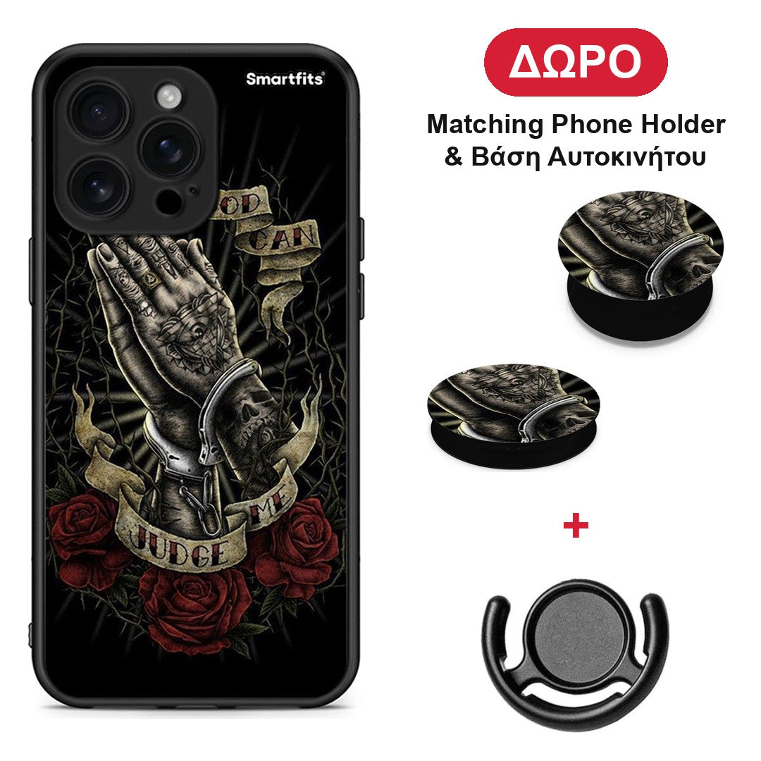 Judge By God - iPhone 16 Pro Max θήκη + Δώρο Phone Holder & Βάση Αυτοκινήτου