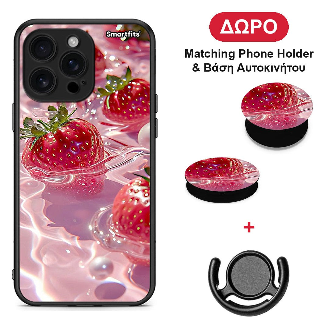 Juicy Strawberries - iPhone 16 Pro Max θήκη + Δώρο Phone Holder & Βάση Αυτοκινήτου