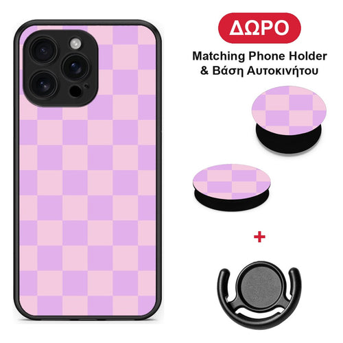 Lavender and Pink Checkerboard - iPhone 16 Pro Max θήκη + Δώρο Phone Holder & Βάση Αυτοκινήτου