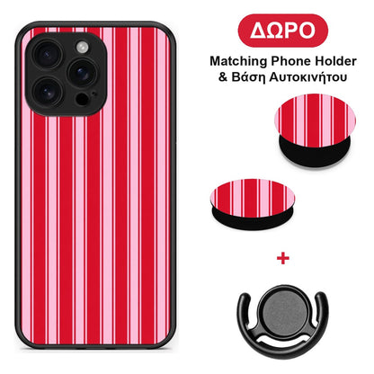 Red and Pink Vertical Pinstripes - iPhone 16 Pro Max θήκη + Δώρο Phone Holder & Βάση Αυτοκινήτου