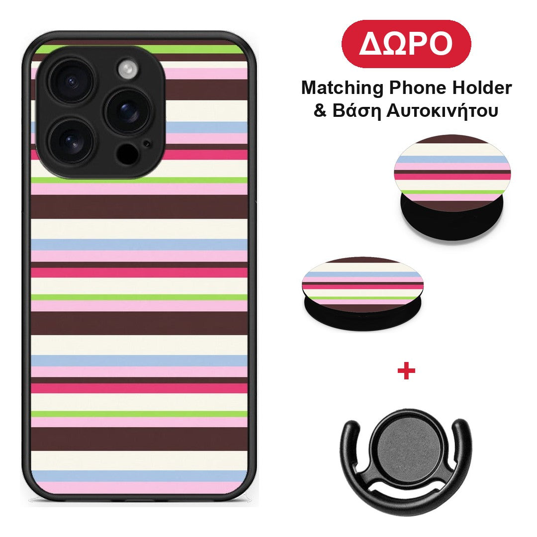 Multicolour Horizontal Stripes - iPhone 16 Pro θήκη + Δώρο Phone Holder & Βάση Αυτοκινήτου