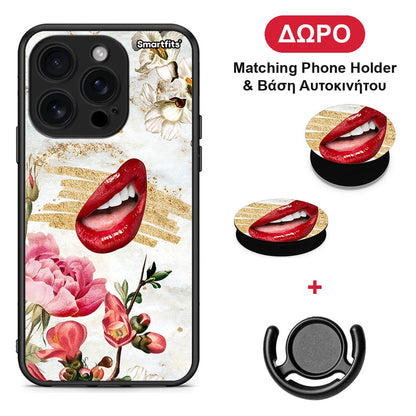 Red Lips - iPhone 16 Pro θήκη + Δώρο Phone Holder & Βάση Αυτοκινήτου