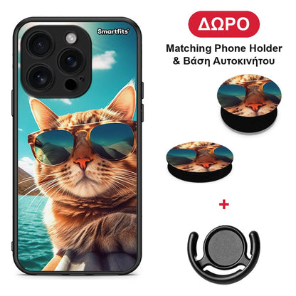 Summer Cat - iPhone 16 Pro θήκη + Δώρο Phone Holder & Βάση Αυτοκινήτου