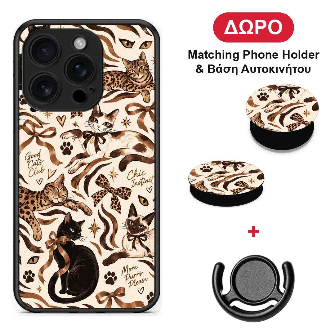 Wild Cats and Animal Print Collage - iPhone 16 Pro θήκη + Δώρο Phone Holder & Βάση Αυτοκινήτου