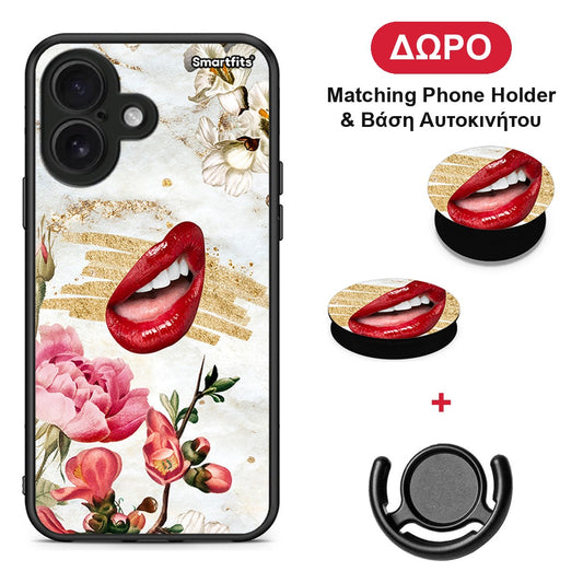 Red Lips - iPhone 16 θήκη + Δώρο Phone Holder & Βάση Αυτοκινήτου