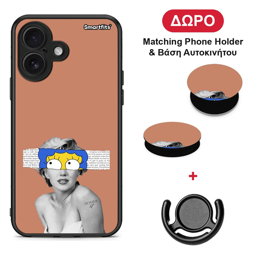Sim Merilyn - iPhone 16 θήκη + Δώρο Phone Holder & Βάση Αυτοκινήτου