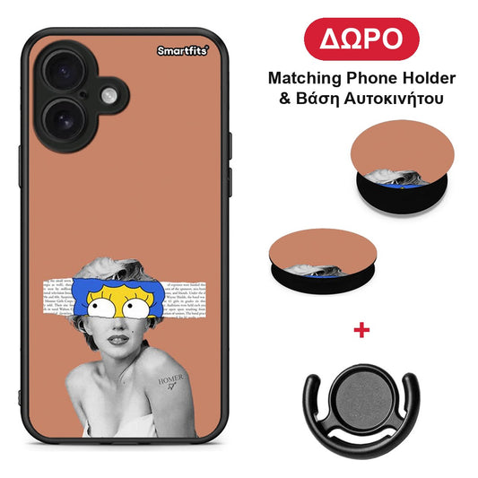 Sim Merilyn - iPhone 16 θήκη + Δώρο Phone Holder & Βάση Αυτοκινήτου