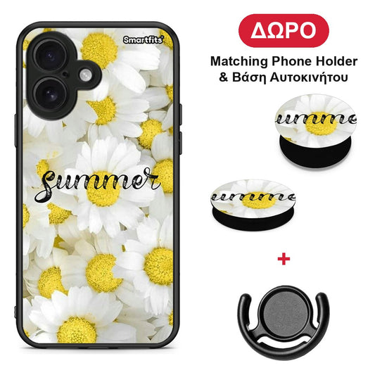 Summer Daisies - iPhone 16 θήκη + Δώρο Phone Holder & Βάση Αυτοκινήτου