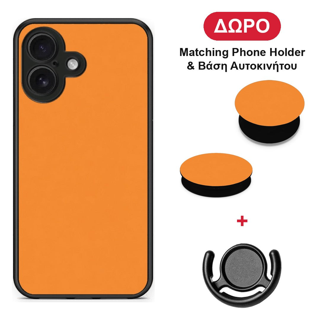 Tangerine Orange - iPhone 16 θήκη + Δώρο Phone Holder & Βάση Αυτοκινήτου