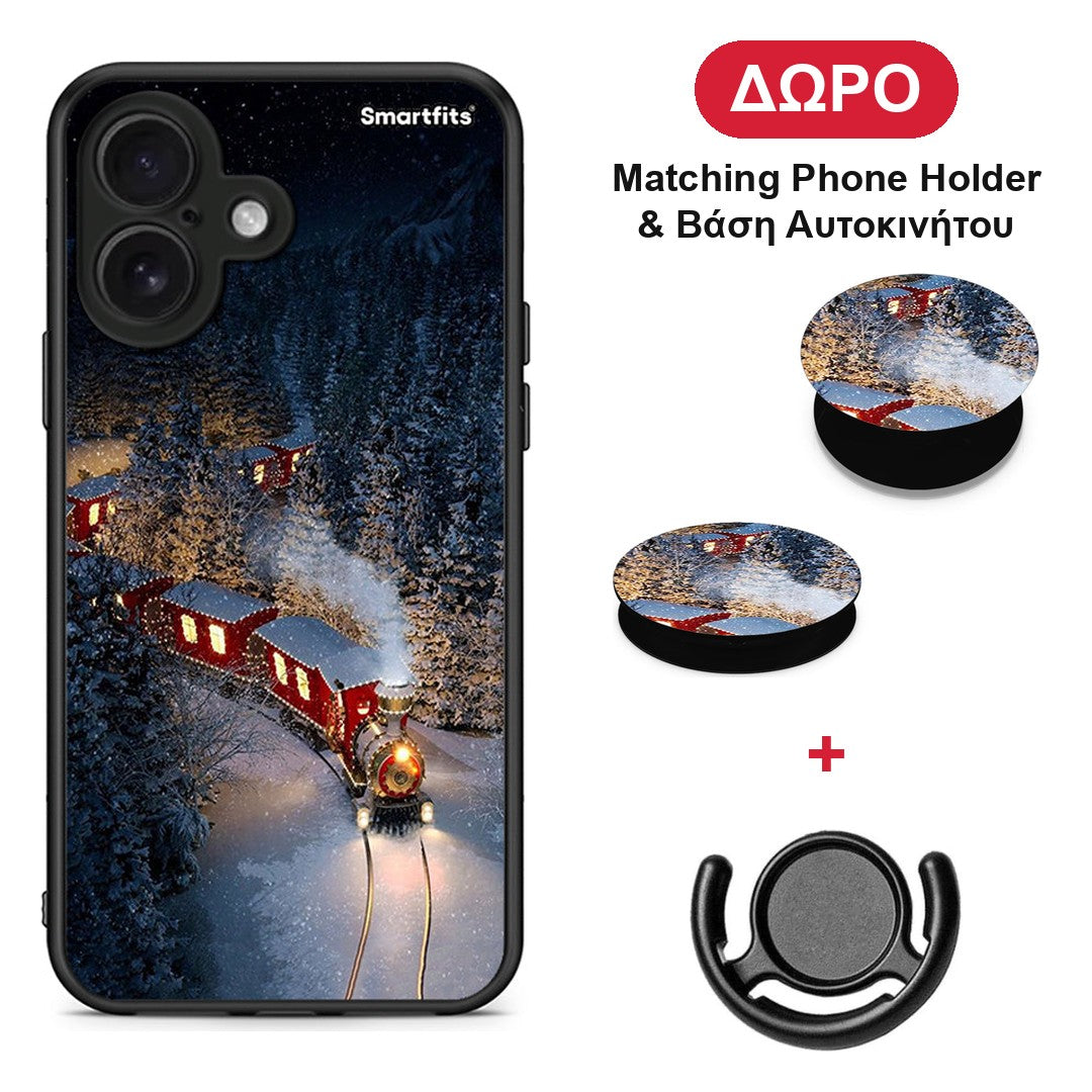 Xmas Train - iPhone 16 θήκη + Δώρο Phone Holder & Βάση Αυτοκινήτου