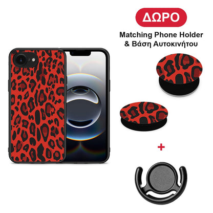 Animal Red Leopard - iPhone 16e θήκη + Δώρο Phone Holder & Βάση Αυτοκινήτου