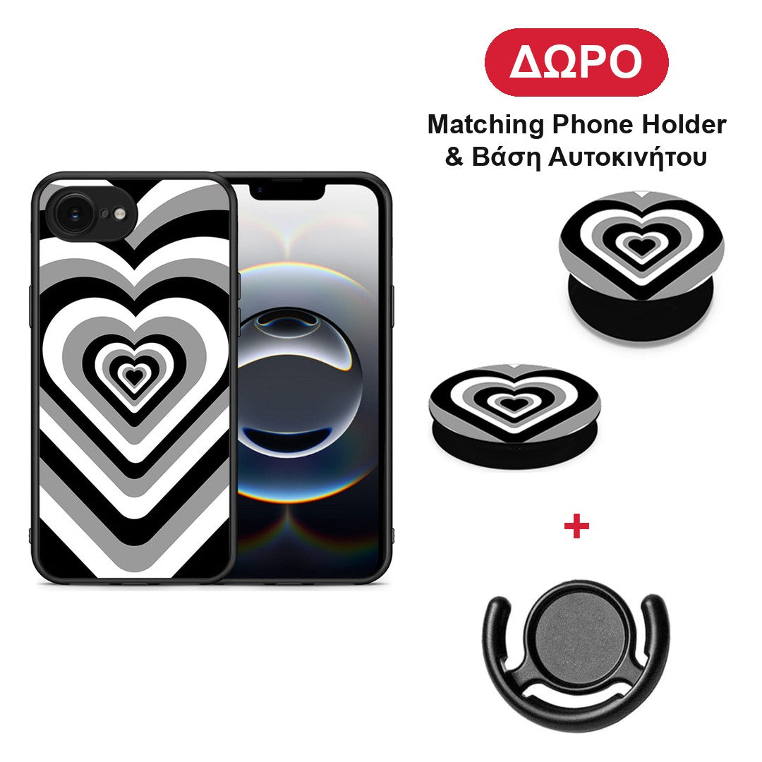 Black Hearts - iPhone 16e θήκη + Δώρο Phone Holder & Βάση Αυτοκινήτου