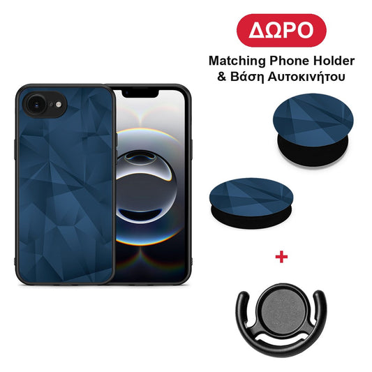 Geometric Blue Abstract - iPhone 16e θήκη + Δώρο Phone Holder & Βάση Αυτοκινήτου