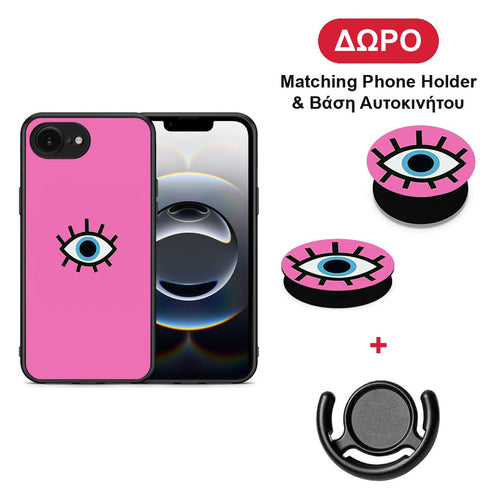 Blue Eye Pink - iPhone 16e θήκη + Δώρο Phone Holder & Βάση Αυτοκινήτου