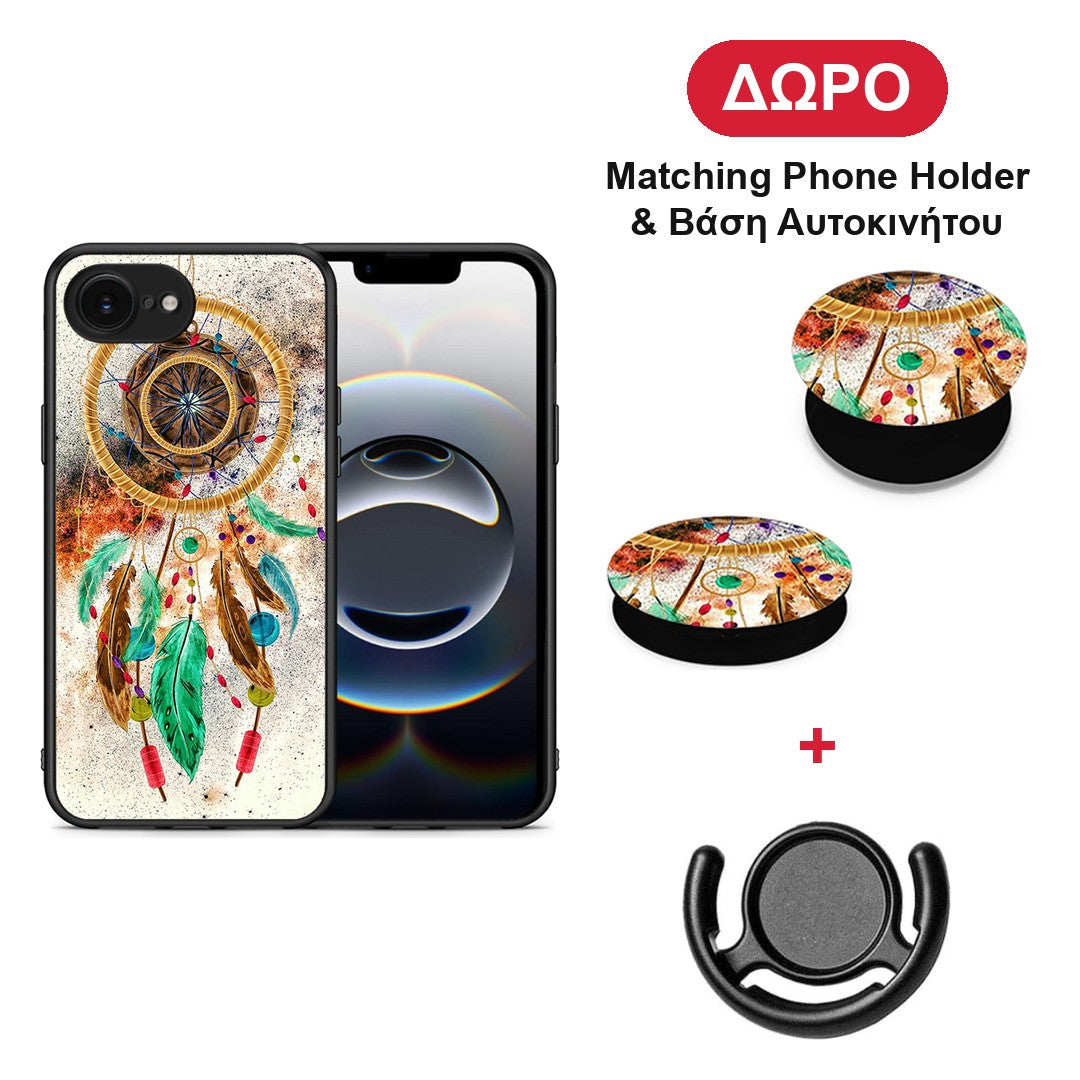 Boho DreamCatcher - iPhone 16e θήκη + Δώρο Phone Holder & Βάση Αυτοκινήτου