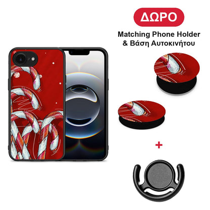 Candy Cane - iPhone 16e θήκη + Δώρο Phone Holder & Βάση Αυτοκινήτου