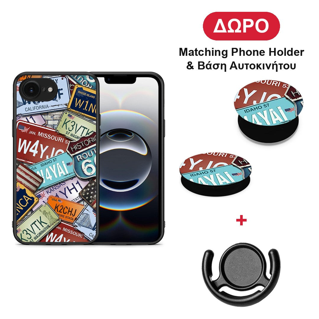 Car Plates - iPhone 16e θήκη + Δώρο Phone Holder & Βάση Αυτοκινήτου