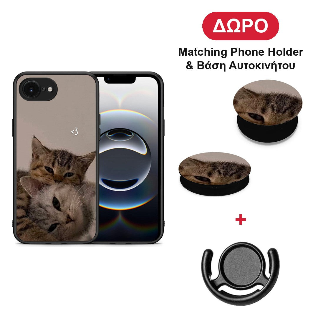 Cats In Love - iPhone 16e θήκη + Δώρο Phone Holder & Βάση Αυτοκινήτου