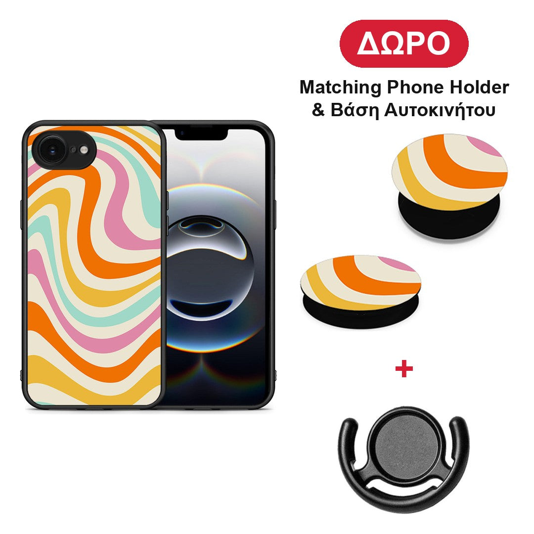 Colourful Waves - iPhone 16e θήκη + Δώρο Phone Holder & Βάση Αυτοκινήτου