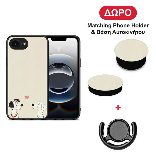 Dalmatians Love - iPhone 16e θήκη + Δώρο Phone Holder & Βάση Αυτοκινήτου