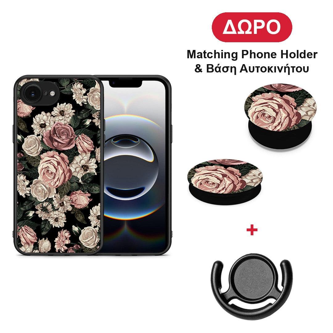 Flower Wild Roses - iPhone 16e θήκη + Δώρο Phone Holder & Βάση Αυτοκινήτου