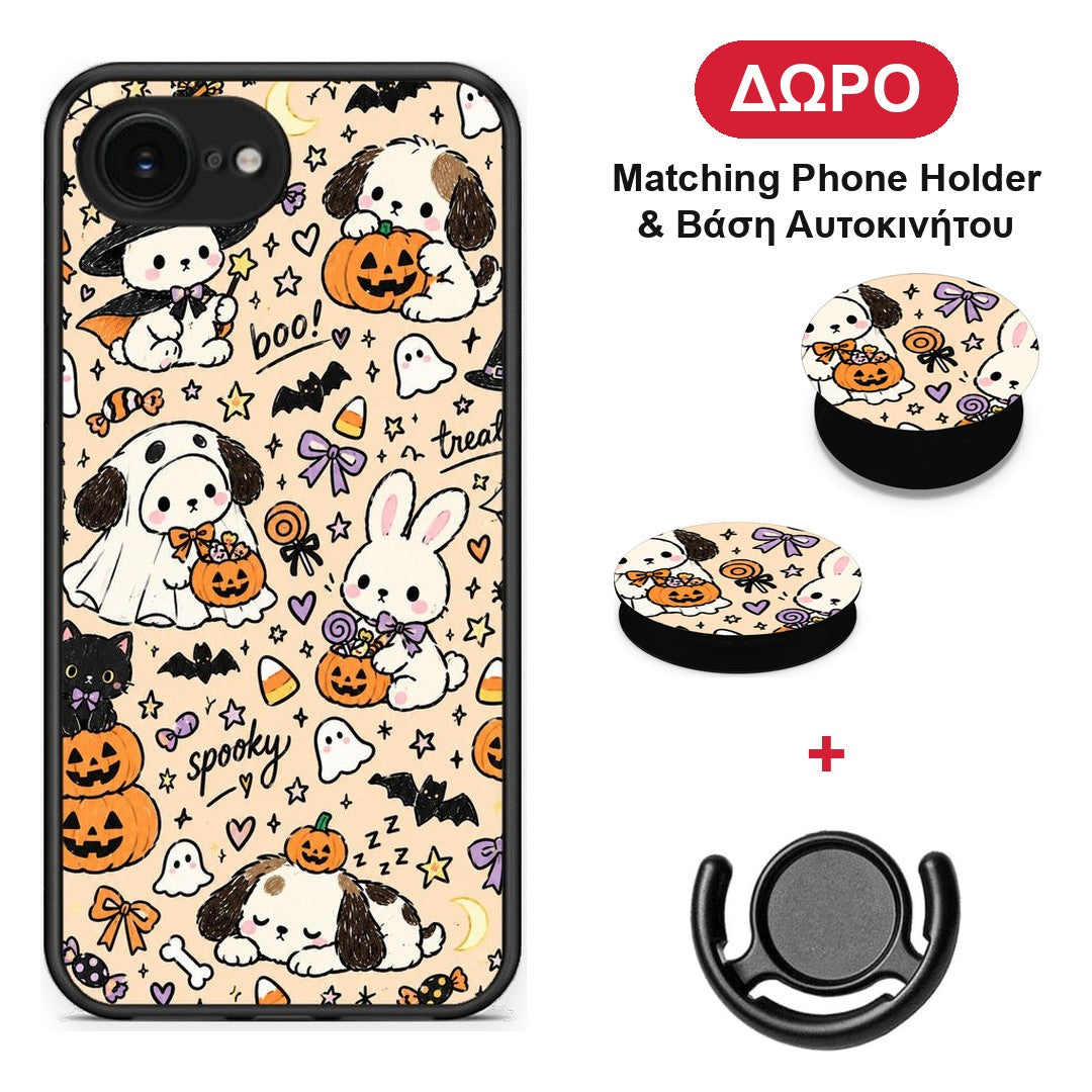 Halloween Puppies and Friends on Cream - iPhone 16e θήκη + Δώρο Phone Holder & Βάση Αυτοκινήτου
