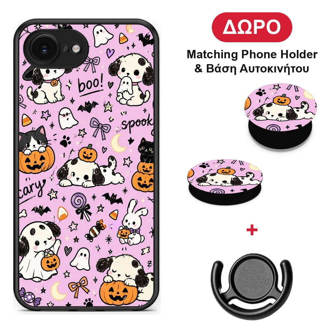 Halloween Puppies and Friends on Lilac - iPhone 16e θήκη + Δώρο Phone Holder & Βάση Αυτοκινήτου