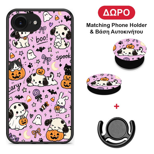 Halloween Puppies and Friends on Lilac - iPhone 16e θήκη + Δώρο Phone Holder & Βάση Αυτοκινήτου