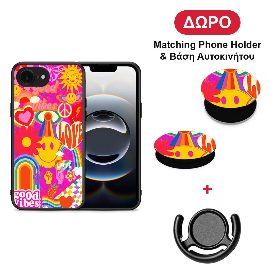 Hippie Love - iPhone 16e θήκη + Δώρο Phone Holder & Βάση Αυτοκινήτου