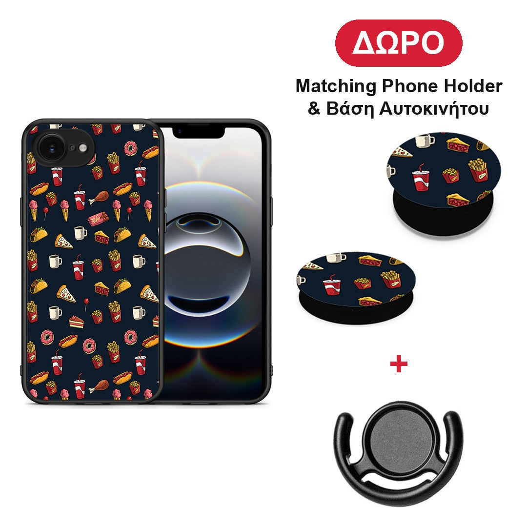 Random Hungry - iPhone 16e θήκη + Δώρο Phone Holder & Βάση Αυτοκινήτου