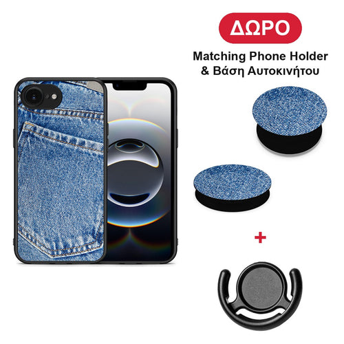 Jeans Pocket - iPhone 16e θήκη + Δώρο Phone Holder & Βάση Αυτοκινήτου