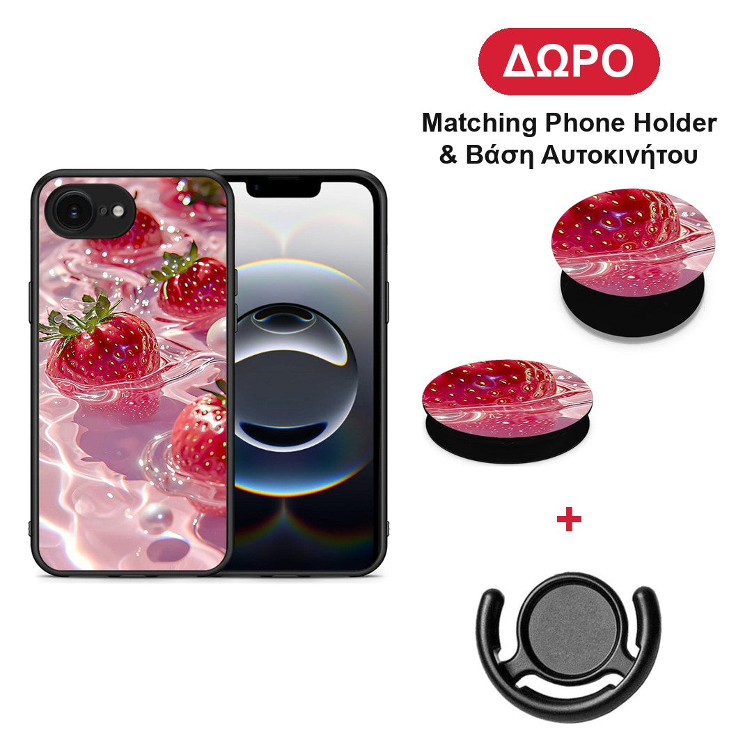 Juicy Strawberries - iPhone 16e θήκη + Δώρο Phone Holder & Βάση Αυτοκινήτου