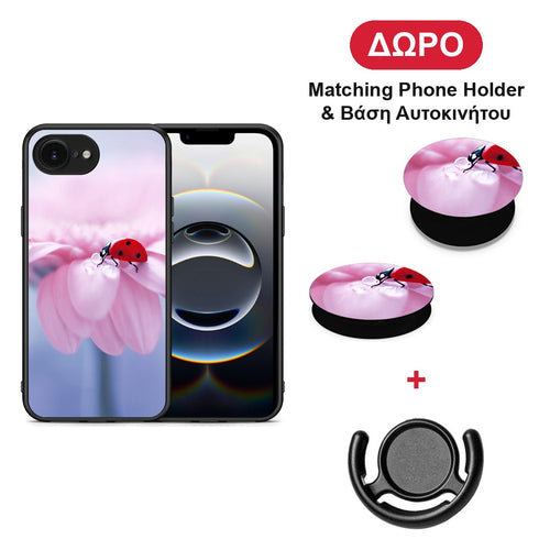 Ladybug Flower - iPhone 16e θήκη + Δώρο Phone Holder & Βάση Αυτοκινήτου