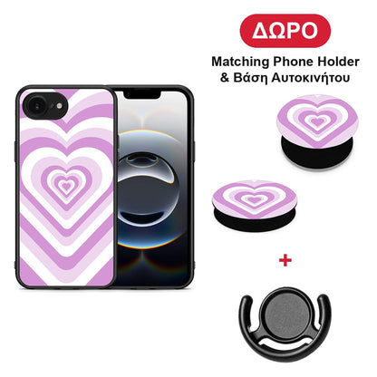 Lilac Hearts - iPhone 16e θήκη + Δώρο Phone Holder & Βάση Αυτοκινήτου