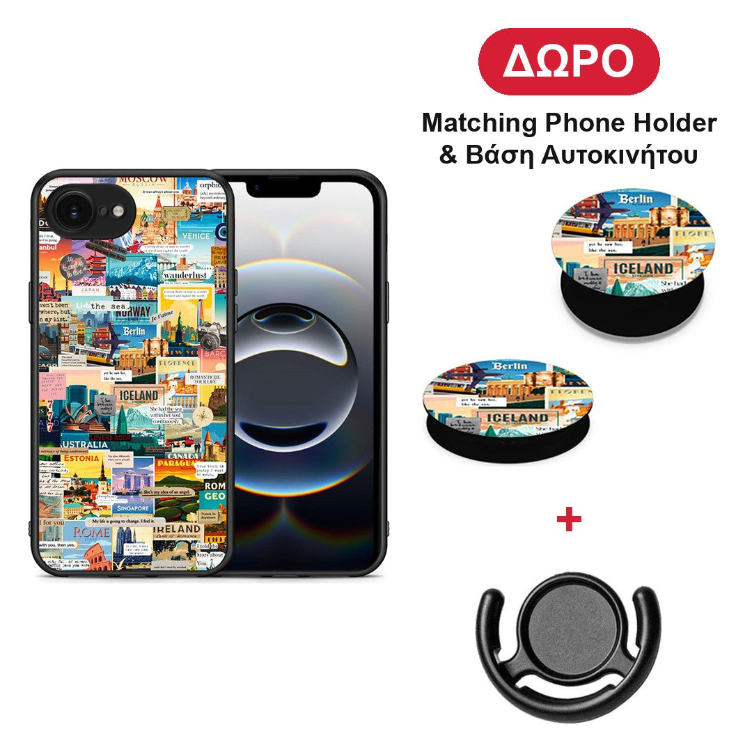 Live To Travel - iPhone 16e θήκη + Δώρο Phone Holder & Βάση Αυτοκινήτου