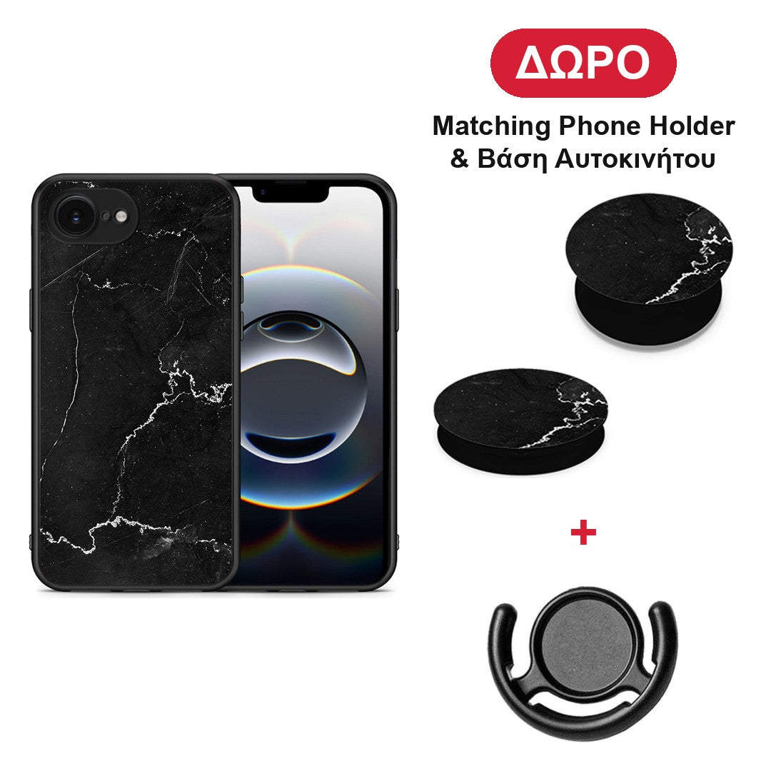 Marble Black - iPhone 16e θήκη + Δώρο Phone Holder & Βάση Αυτοκινήτου