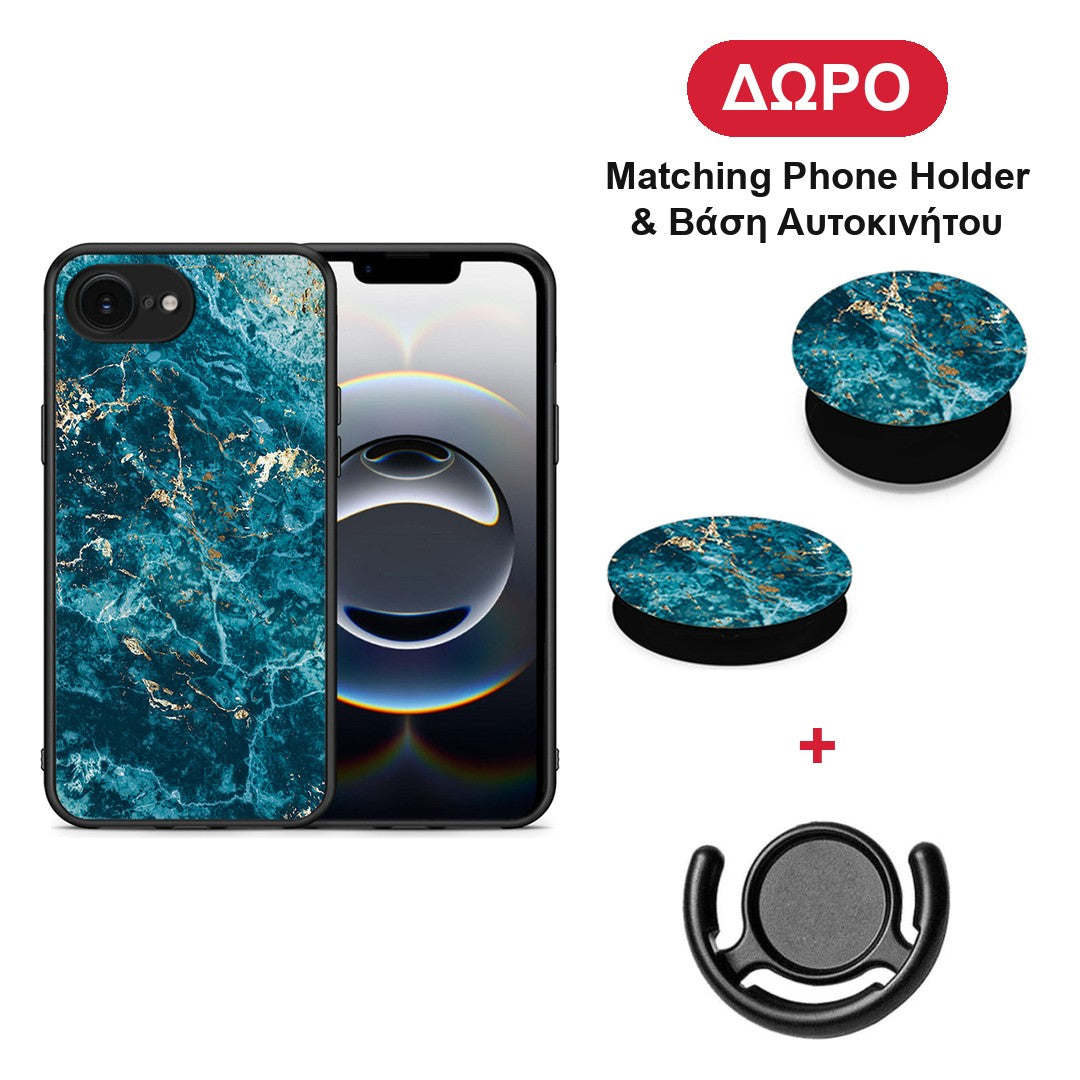 Marble Blue - iPhone 16e θήκη + Δώρο Phone Holder & Βάση Αυτοκινήτου
