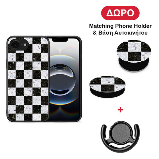 Marble Square Geometric - iPhone 16e θήκη + Δώρο Phone Holder & Βάση Αυτοκινήτου