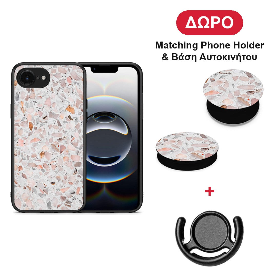 Marble Terrazzo - iPhone 16e θήκη + Δώρο Phone Holder & Βάση Αυτοκινήτου