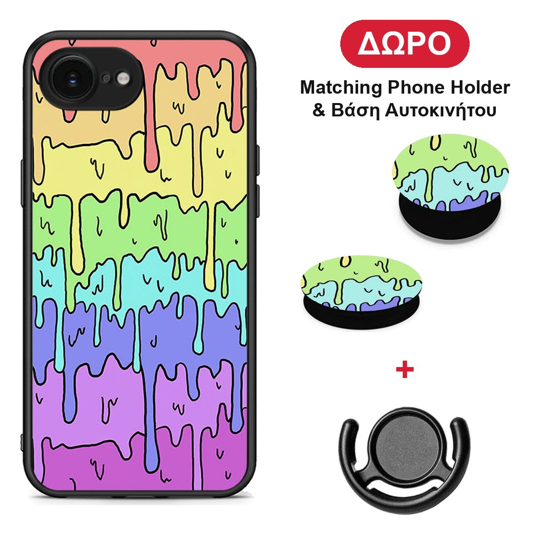 Melting Rainbow - iPhone 16e θήκη + Δώρο Phone Holder & Βάση Αυτοκινήτου