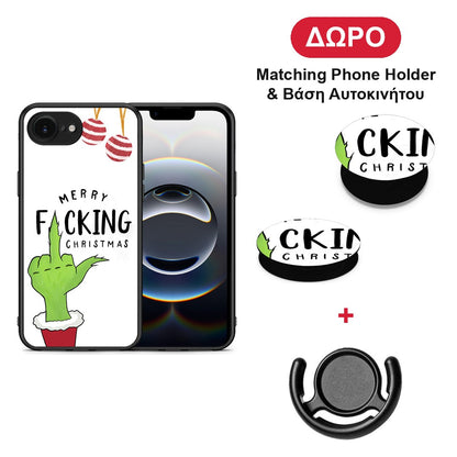 Merry F Xmas - iPhone 16e θήκη + Δώρο Phone Holder & Βάση Αυτοκινήτου