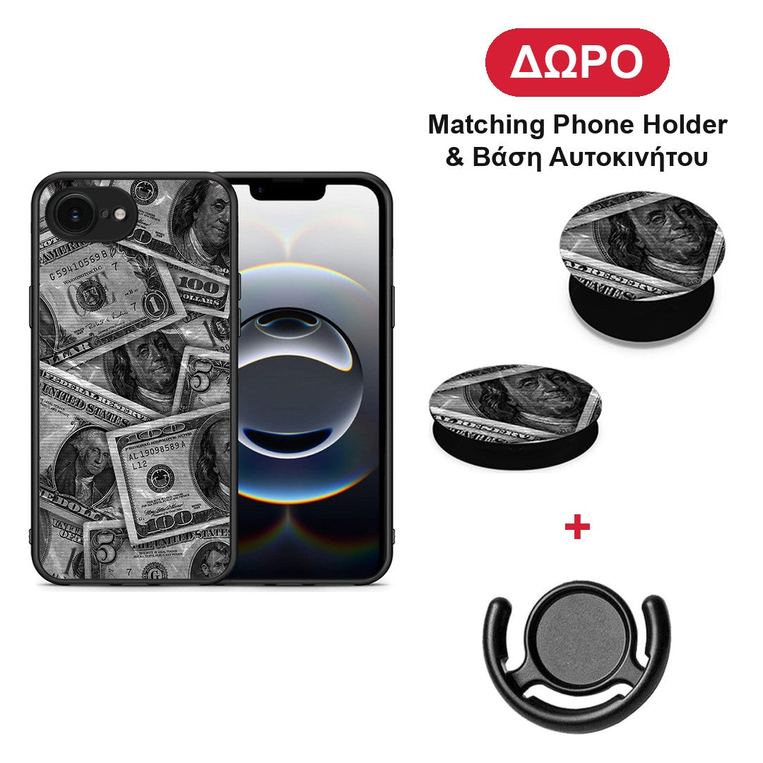 Money Dollars - iPhone 16e θήκη + Δώρο Phone Holder & Βάση Αυτοκινήτου
