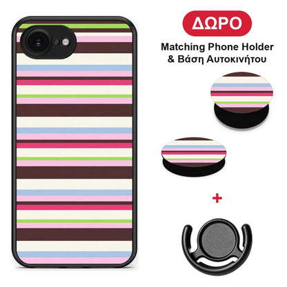 Multicolour Horizontal Stripes - iPhone 16e θήκη + Δώρο Phone Holder & Βάση Αυτοκινήτου